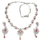 Pink - American Diamond Style Silver Finish Small Size Necklace Set with Earrings - AE2421 11R24 - Prachy Creations