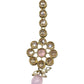 Pink - Antique Gold Finish Medium Size Tika Head Piece - Indian Ladies Fashion Jewellery - AE2432 11Vp24 - Prachy Creations