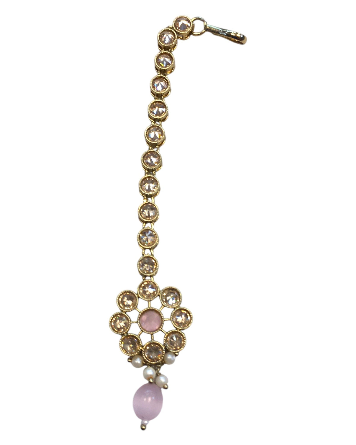 Pink - Antique Gold Finish Medium Size Tika Head Piece - Indian Ladies Fashion Jewellery - AE2432 11Vp24 - Prachy Creations