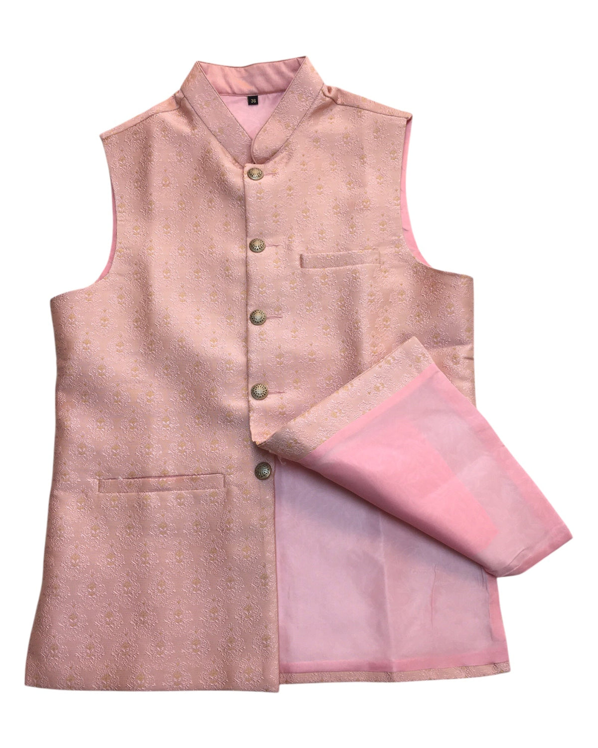 Pink - Banarasi Handloom Brocade Mens Waistcoat - UK Stock- Dispatch in 24 hrs - KCS241104 KK - Prachy Creations
