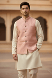 Pink - Banarasi Handloom Brocade Mens Waistcoat - UK Stock- Dispatch in 24 hrs - KCS241104 KK - Prachy Creations