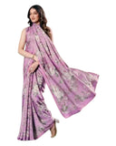 Pink - Floral Printed - Satin Finish Saree with Blouse Piece - SUSFEL19001C 10KJ25 - Prachy Creations