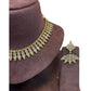 Pink & Green - Small Size Antique Gold Finish Necklace Set with Earrings - AE2501 A 0525 - Prachy Creations
