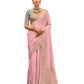 Pink - Handloom - Chiffon Banarasi Saree with Blouse Piece - JOH1606 10TK25 - Prachy Creations