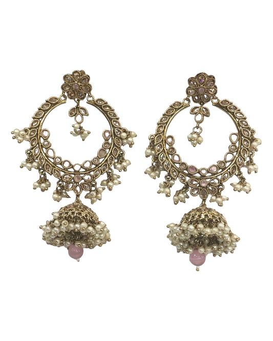 Pink - Large - Antique Finish Traditional Earrings - Bollywood - Weddings - NIR818 C 0724 - Prachy Creations