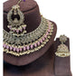 Pink - Large Size Antique Gold Finish Necklace Set with Earrings & Tika Head piece - GGA07 KT 0525 - Prachy Creations