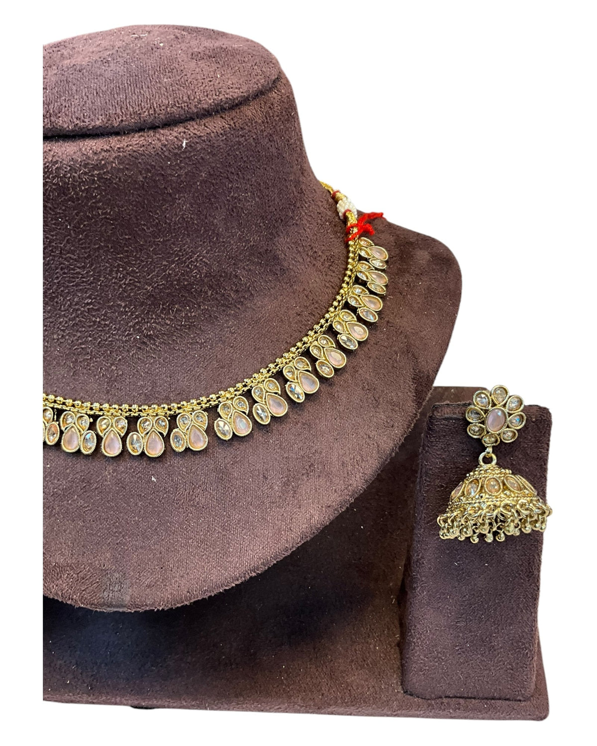 Pink - Medium Size Antique Gold Finish Necklace Set - AE2508 H 0525 - Prachy Creations