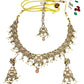 Pink - Medium Size Antique Gold Finish Necklace Set with Earrings & Tika Head piece - SAJ04 08C25 - Prachy Creations