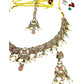 Pink - Medium Size Antique Gold Finish Necklace Set with Earrings & Tika Head piece - SAJ04 08C25 - Prachy Creations