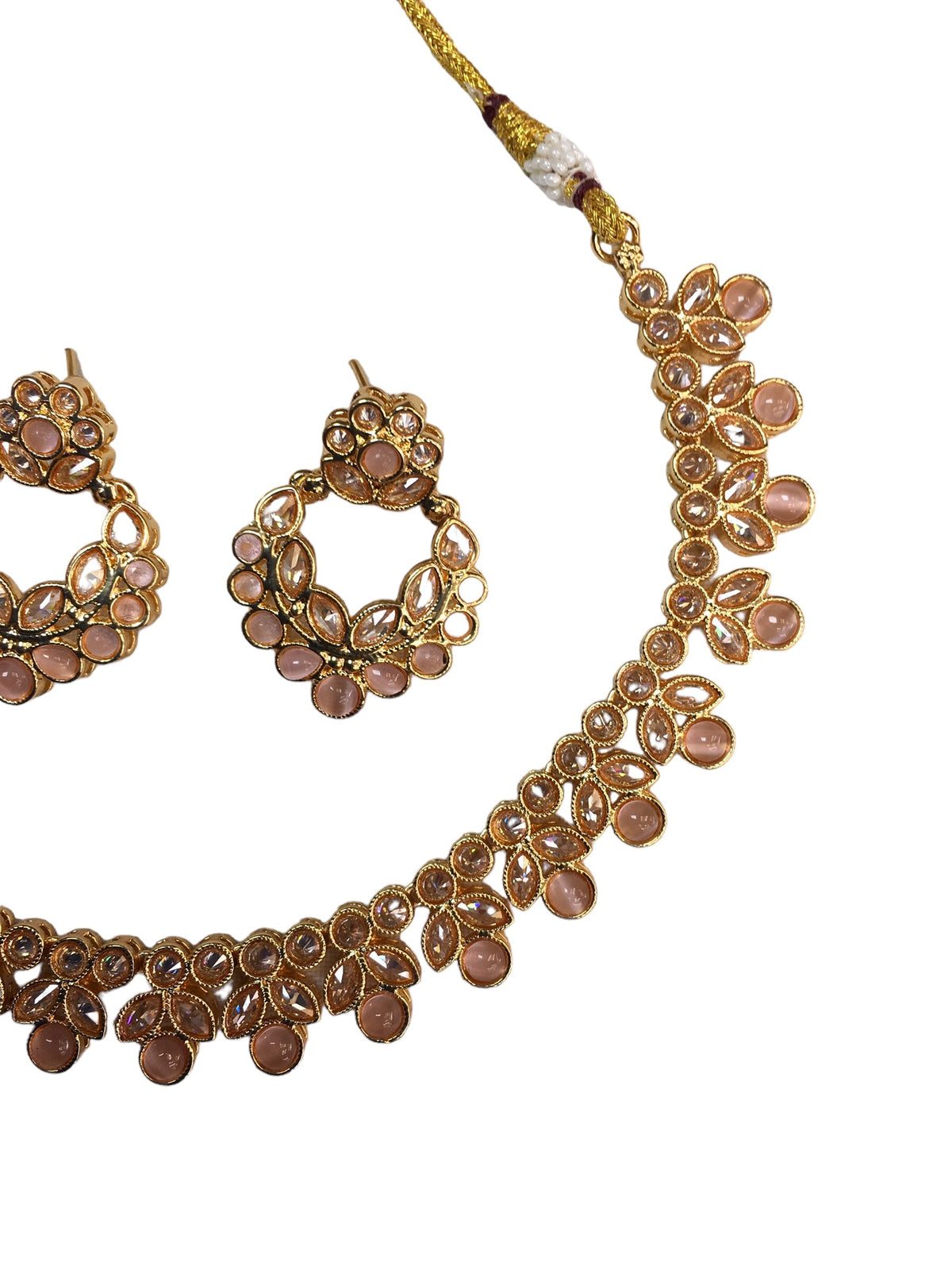 Pink - Medium Size Gold Finish Necklace Set with Earrings - TOH2402 Cp 0424 - Prachy Creations