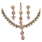 Pink - Small Size Antique Gold Finish Necklace Set with Earrings & Head Piece /Tika- SLV78 11Ap24 - Prachy Creations