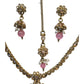 Pink - Small Size Antique Gold Finish Necklace Set with Earrings & Head Piece /Tika- SLV79 11A24 - Prachy Creations