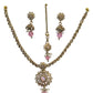 Pink - Small Size Antique Gold Finish Necklace Set with Earrings & Head Piece /Tika- SLV79 11A24 - Prachy Creations