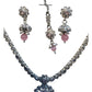 Pink - Small Size Silver Finish Necklace Set with Earrings & Head Piece /Tika- SLV79 11A24 - Prachy Creations