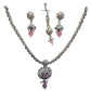 Pink - Small Size Silver Finish Necklace Set with Earrings & Head Piece /Tika- SLV79 11A24 - Prachy Creations