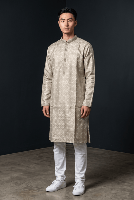 Pista Green - Banarasi Handloom Brocade Mens Indian Kurta set with Trousers - UK Stock - Weddings / Walimas , Sangeet, Diwali, Eid, Mehndi / Henna - VEE2470 VA - Prachy Creations