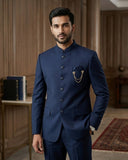 Prachy Creations - Dark Navy Blue - PREMIUM Slim Fit Mens Jute BandhGala / Prince / Chinese Collar Jacket - Fantastic Fit - CS2603 TH - Prachy Creations