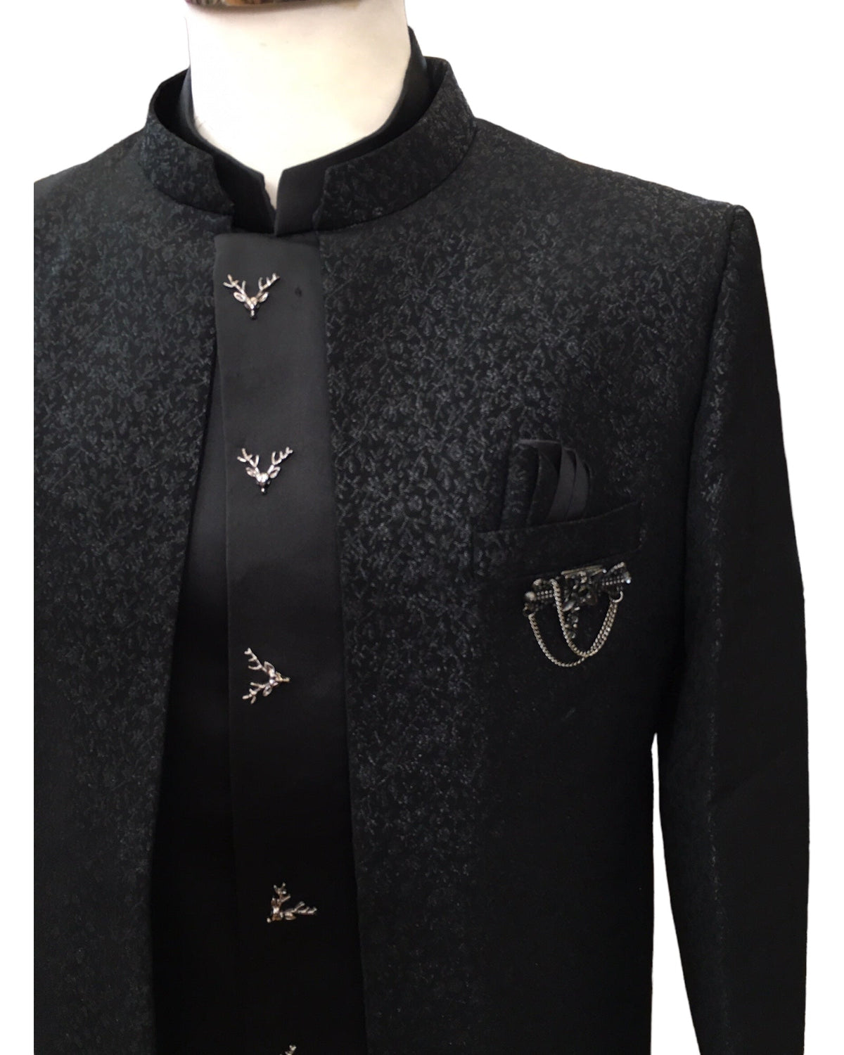 PREMIUM Slim Fit Mens Black BandhGala / Prince / Chinese Collar Open Jacket with inside Waistcoat- Fantastic Fit - CS2408 JC 0524 - Prachy Creations