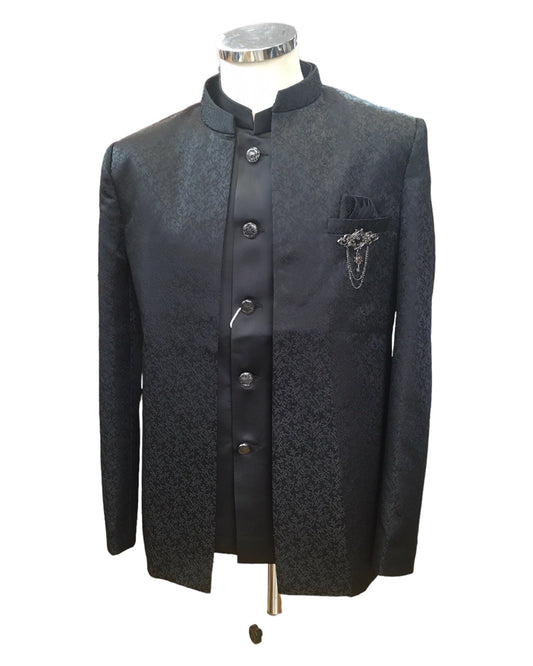 PREMIUM Slim Fit Mens Black BandhGala / Prince / Chinese Collar Open Jacket with inside Waistcoat- Fantastic Fit - CS2409 JA 0524 - Prachy Creations
