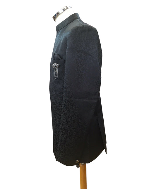 PREMIUM Slim Fit Mens Black BandhGala / Prince / Chinese Collar Open Jacket with inside Waistcoat- Fantastic Fit - CS2409 JA 0524 - Prachy Creations