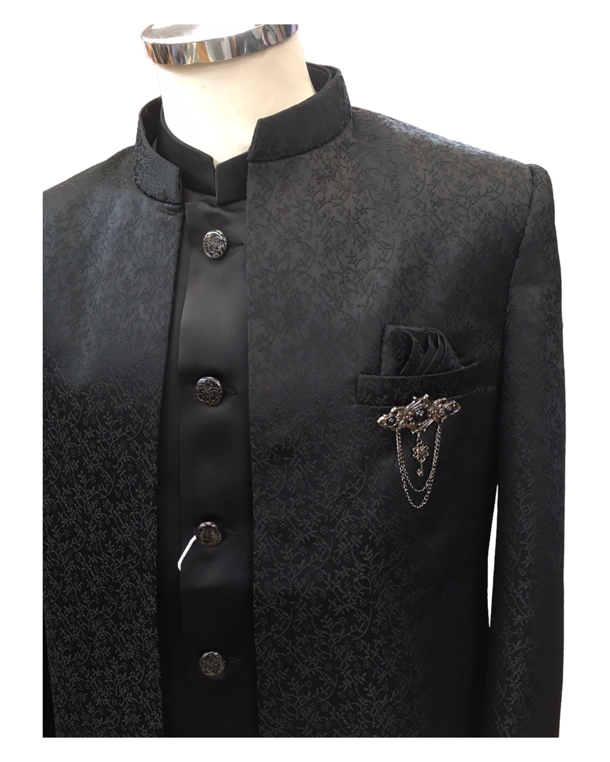 PREMIUM Slim Fit Mens Black BandhGala / Prince / Chinese Collar Open Jacket with inside Waistcoat- Fantastic Fit - CS2409 JA 0524 - Prachy Creations