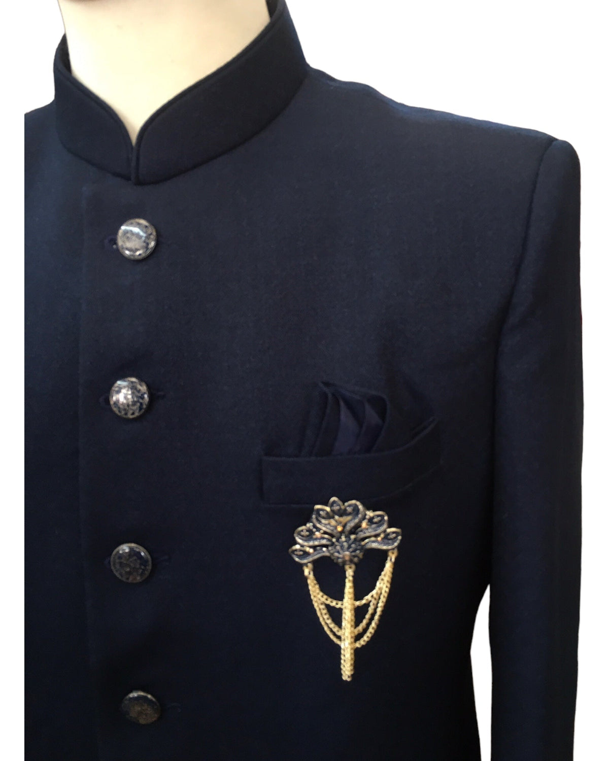PREMIUM Slim Fit Mens Navy Blue BandhGala / Prince / Chinese Collar Jacket - Fantastic Fit - CS2406 TC 0524 - Prachy Creations