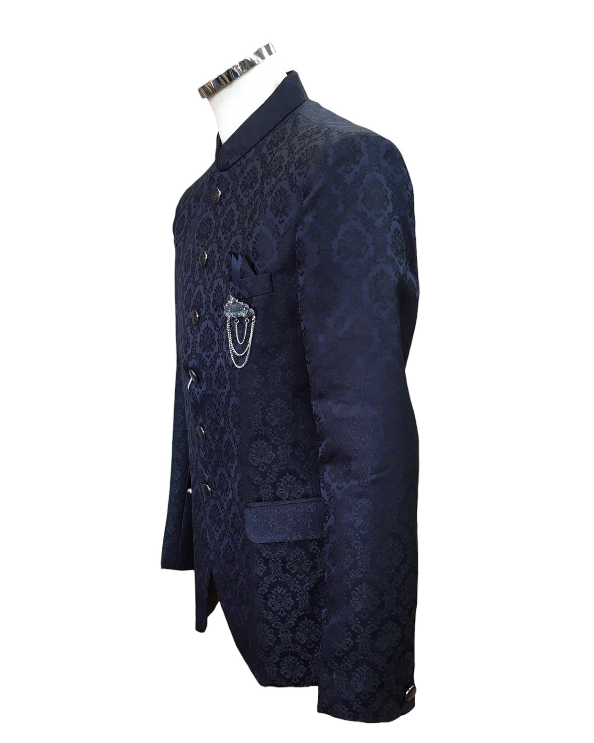 PREMIUM Slim Fit Mens Navy Blue Self Brocade BandhGala / Prince / Chinese Collar Jacket - Fantastic Fit - CS2411 TP 0524 - Prachy Creations