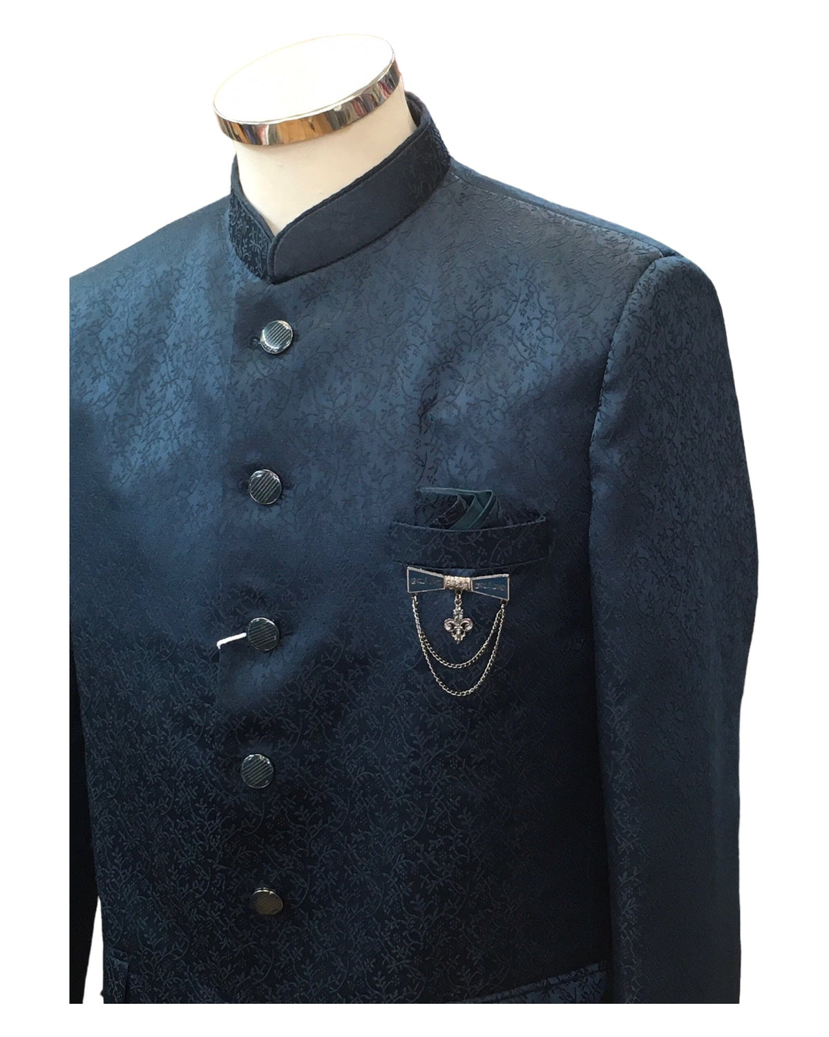 PREMIUM Slim Fit Mens Teal Self Brocade BandhGala / Prince / Chinese Collar Jacket - Fantastic Fit - CS2410 TA 0524 - Prachy Creations