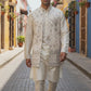 Off White / Cream - Mens Fully Embroidered Long Waistcoat with Rich Kurta set - KCS4853 03TH26