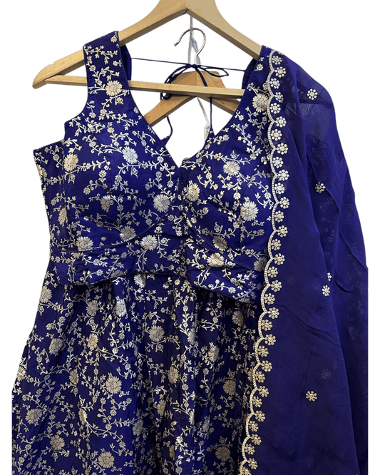 Purple - Banarasi Brocade Silky Lehenga Set - Mehndi / Sangeet / Bridesmaids / Weddings / Garba - Size UK 12 (38" Bust) Adjustable to Size 14 - UK Stock - 24h Dispatch - AF2601 02VP26 - Prachy Creations