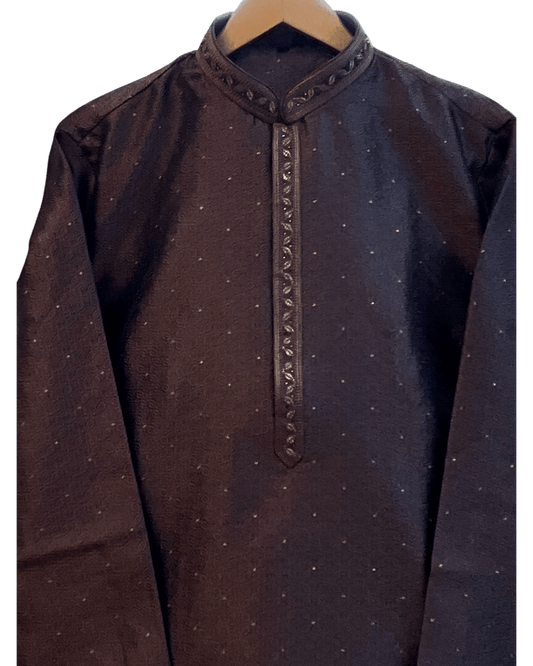 Purple - Banarasi Handloom Brocade Mens Indian Kurta set with Trousers - UK Stock - Weddings / Walimas , Sangeet, Diwali, Eid, Mehndi / Henna - VEE2455 VR - Prachy Creations