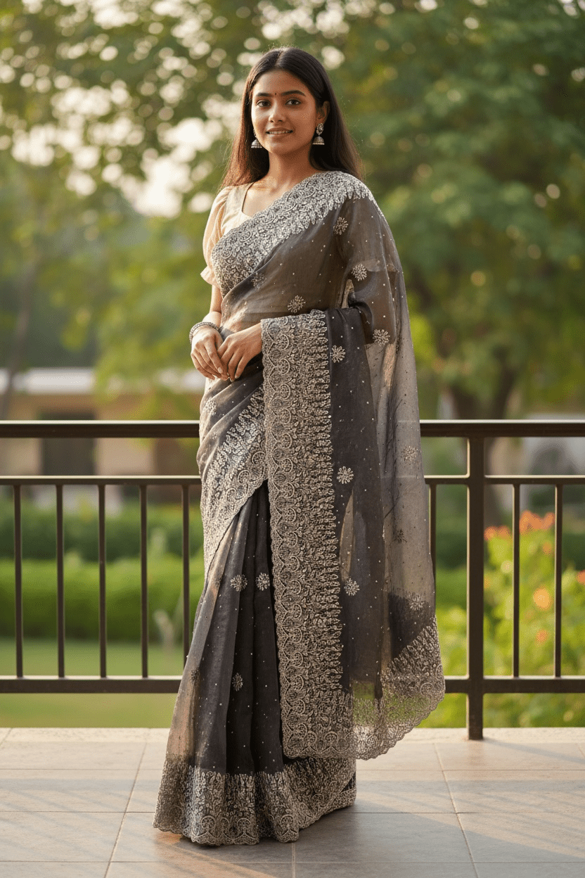 Purple - Classic Saree with Thread Work Border and Blouse Piece - UK stock - 24hr Dispatch - RS2534 VY - Prachy Creations