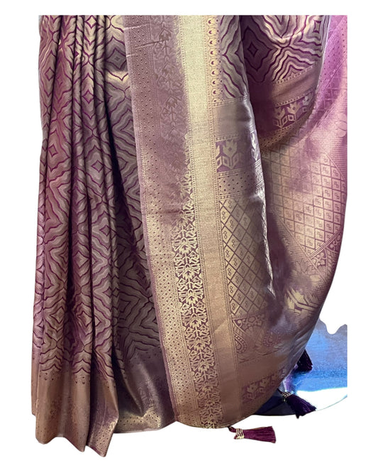 Purple - Fancy Banarasi Saree with Blouse Piece - UK stock - 24hr Dispatch - SP250630 KC - Prachy Creations