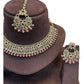 Purple - Large Size Antique Gold Finish Necklace Set with Earrings - SJ01 KVp - Prachy Creations