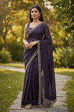 Purple - Rich Saree with Stone Work and Blouse Piece - UK stock - 24hr Dispatch - RS2514 VC - Prachy Creations