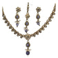 Purple - Small Size Antique Gold Finish Necklace Set with Earrings & Head Piece /Tika- SLV78 11Ap24 - Prachy Creations