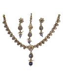 Purple - Small Size Antique Gold Finish Necklace Set with Earrings & Head Piece /Tika- SLV78 11Ap24 - Prachy Creations