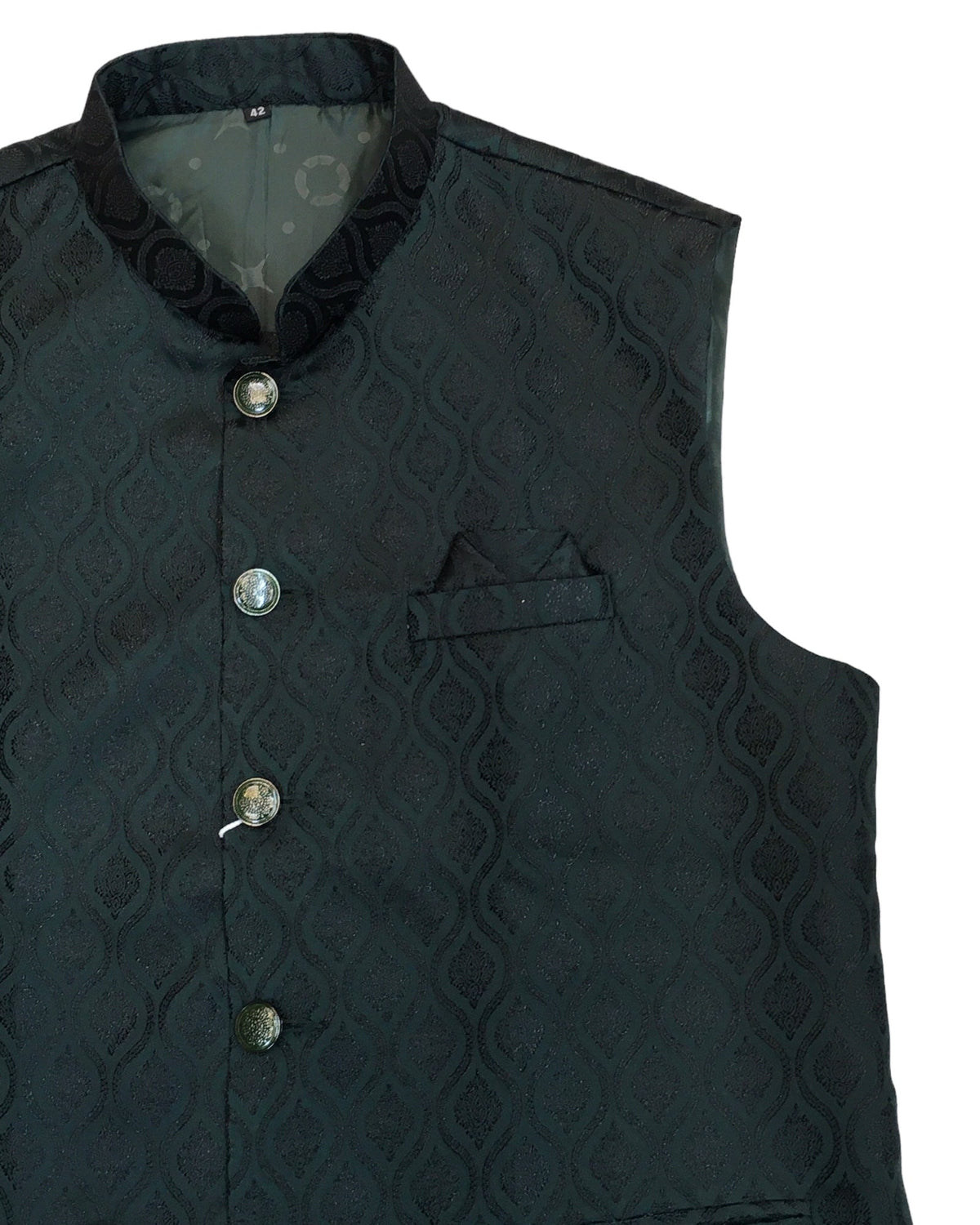Racing / Bottle Green - Self Brocade Indian Mens Waistcoat / Bandi - Bollywood - CS2403 KT 0524 - Prachy Creations