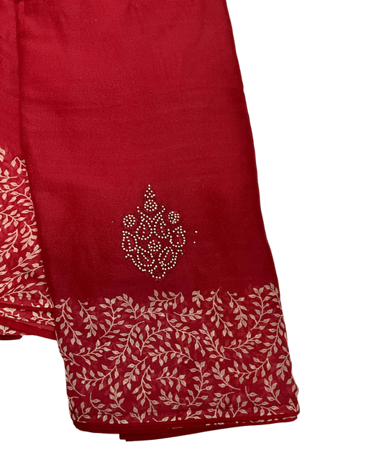 Red - Chiffon Printed Saree with Blouse Piece - UK stock - 24hr Dispatch - LTF104 07KT26 - Prachy Creations