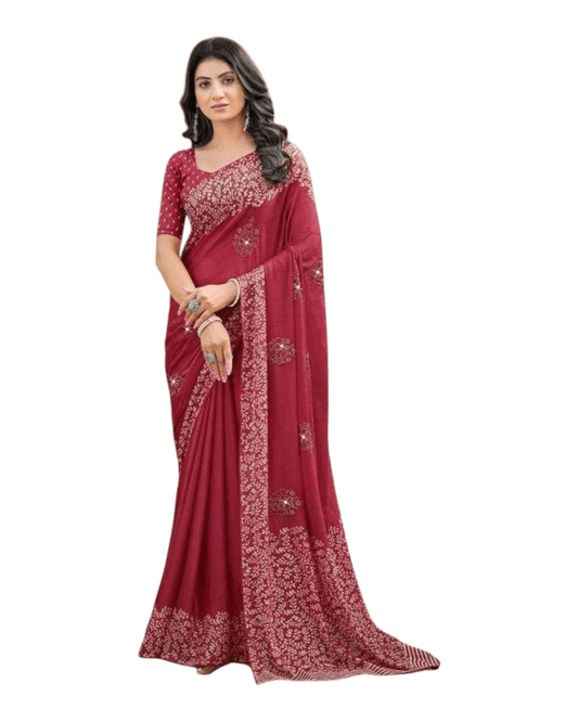 Red - Chiffon Printed Saree with Blouse Piece - UK stock - 24hr Dispatch - LTF104 07KT26 - Prachy Creations