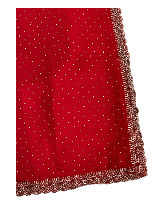 Red - Classic Satin Crepe Saree with Stone Work and Blouse Piece - UK stock - 24hr Dispatch - RS2533 VJ - Prachy Creations