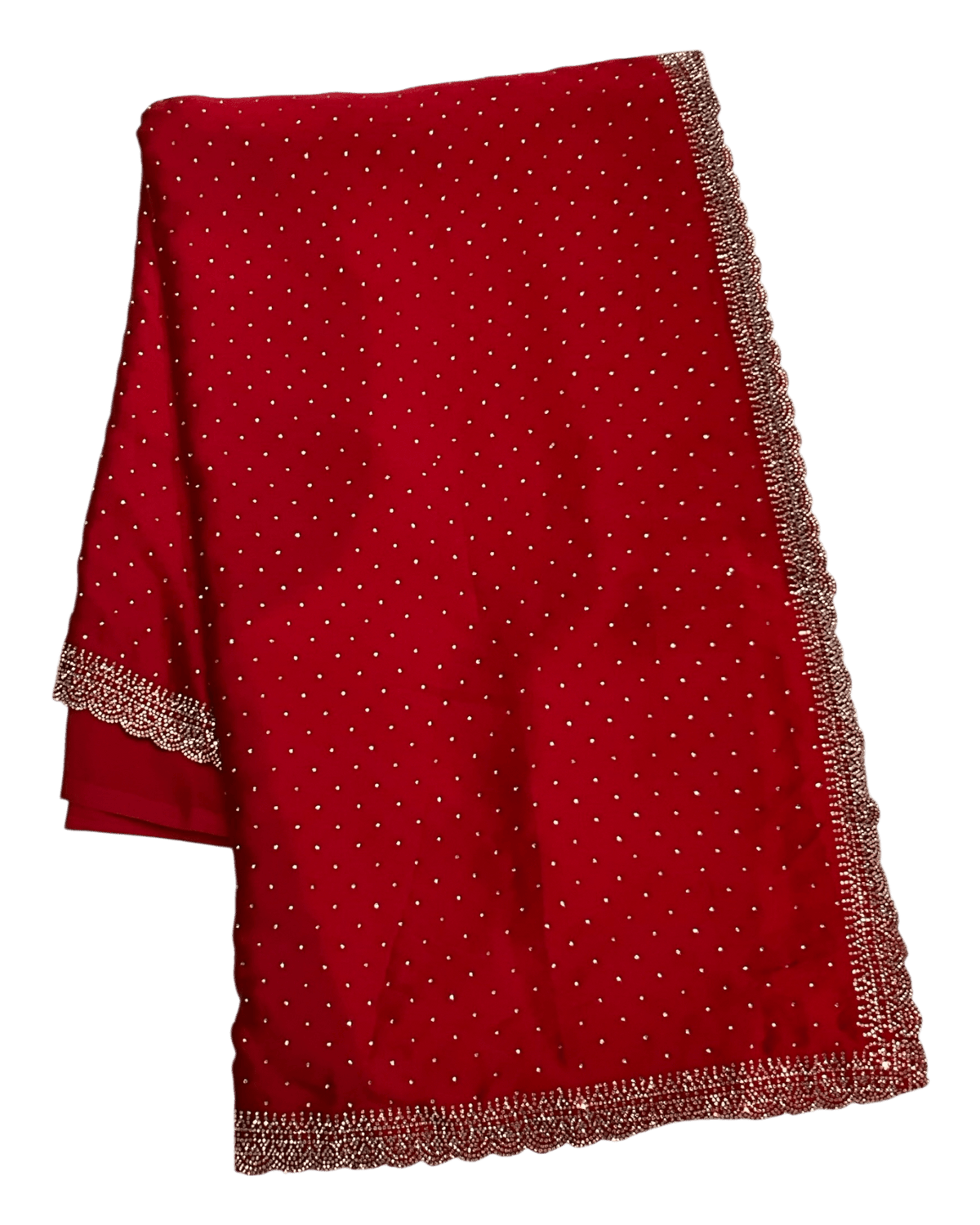 Red - Classic Satin Crepe Saree with Stone Work and Blouse Piece - UK stock - 24hr Dispatch - RS2533 VJ - Prachy Creations