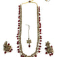 Red / Maroon - Medium Size Antique Gold Finish Long Necklace Set with Earrings - RAK411 H 0525 - Prachy Creations