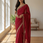 Red - Rich Saree with Stone Work and Blouse Piece - UK stock - 24hr Dispatch - RS2514 VC - Prachy Creations