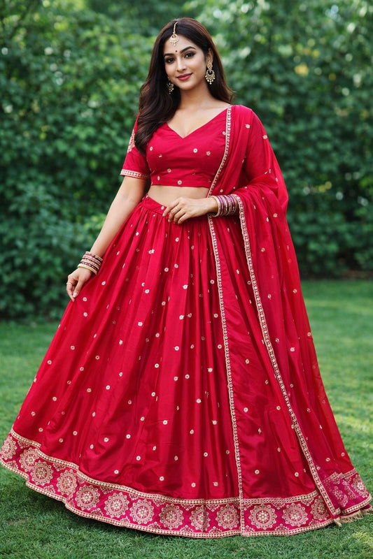 Red - Silky Lehenga Set - Mehndi / Sangeet / Bridesmaids / Weddings / Garba - Size UK 12 (38" Bust) Adjustable to Size 14 - UK Stock - 24h Dispatch - AF2602 02TY26 - Prachy Creations
