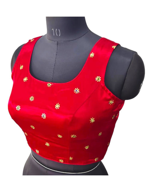 Red - Silky Saree / Lehenga blouse - With Cups - Margin to loosen - UK Stock - AF2333 H 0623 - Prachy Creations