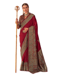 Red - Traditional Block Printed Dupion Silky Saree with Blouse Piece - UK Stock - 2/3 days Delivery 12KC25 K914 - Prachy Creations