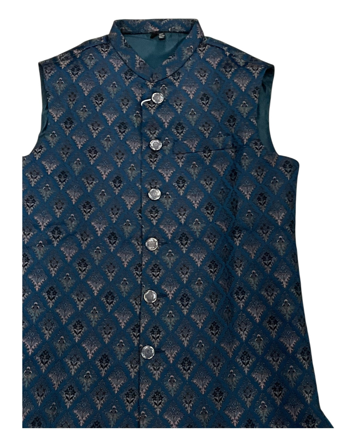 Rich Teal with Contrast Thread Brocade - Premium Mens Waistcoat - VNS-JKT14 10KJ25 - Prachy Creations