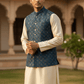 Rich Teal with Contrast Thread Brocade - Premium Mens Waistcoat - VNS-JKT14 10KJ25 - Prachy Creations