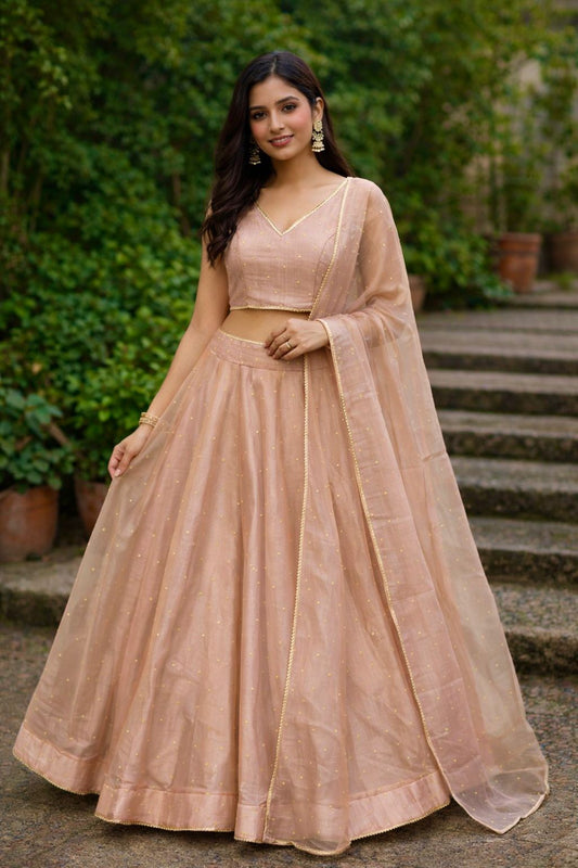Pink - Crushed Tissue Lehenga Set - Mehndi / Sangeet / Bridesmaids / Weddings / Garba  - Size UK 12 (38" Bust) Adjustable to Size 14 - UK Stock - 24h Dispatch - AF2604 02VA26